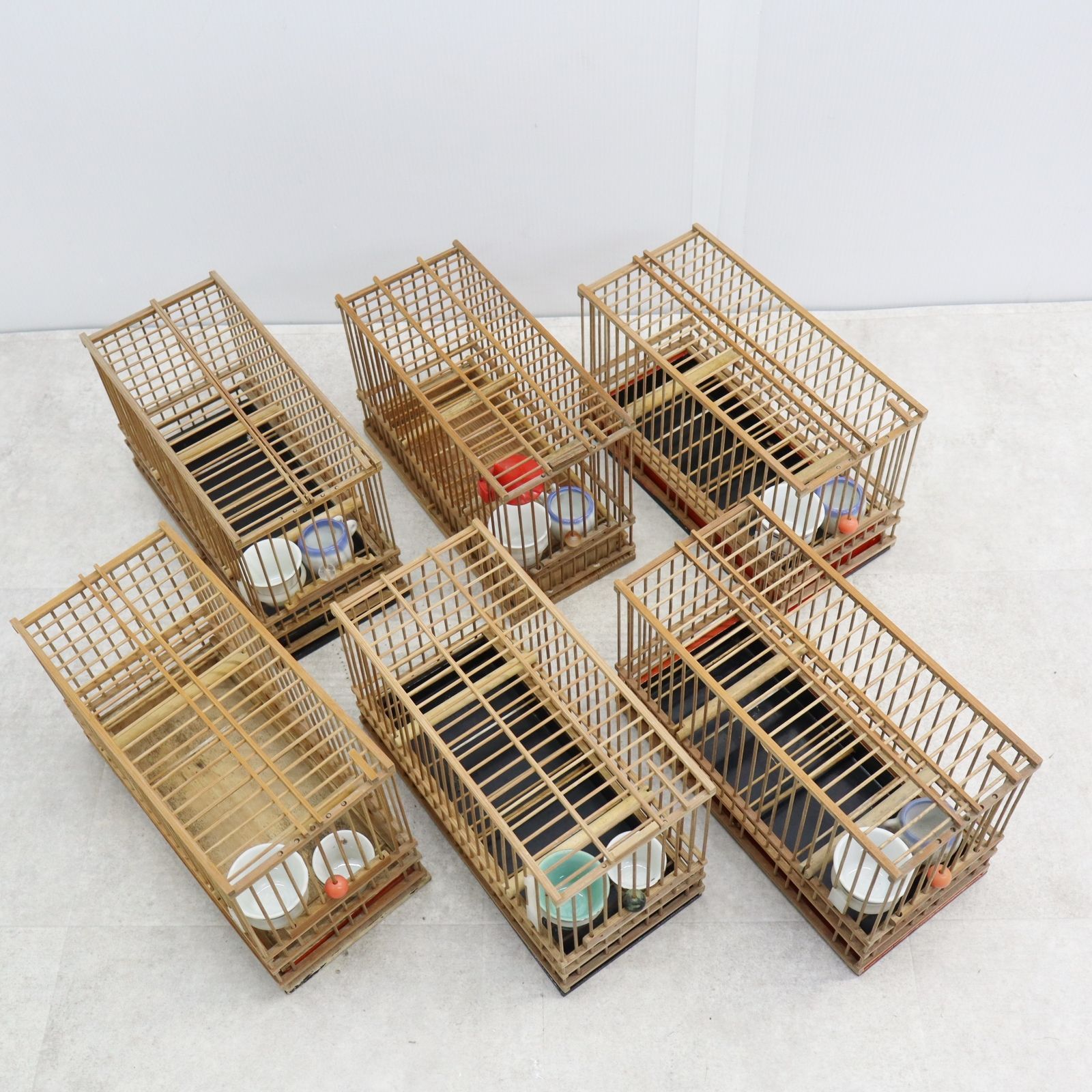 メジロ籠とボックス △6ケース入れ 6部屋｜鳥籠 鳥かご BOX 木製