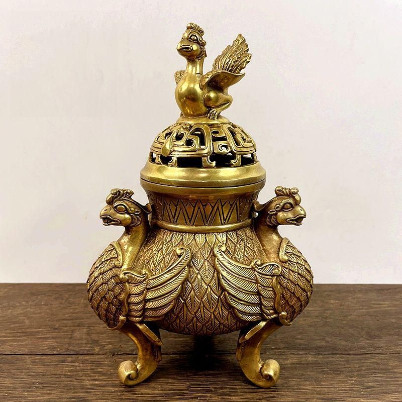 銅細工 龍蓋三足檀香炉 室内 薫香炉 香道具 装飾品 工芸