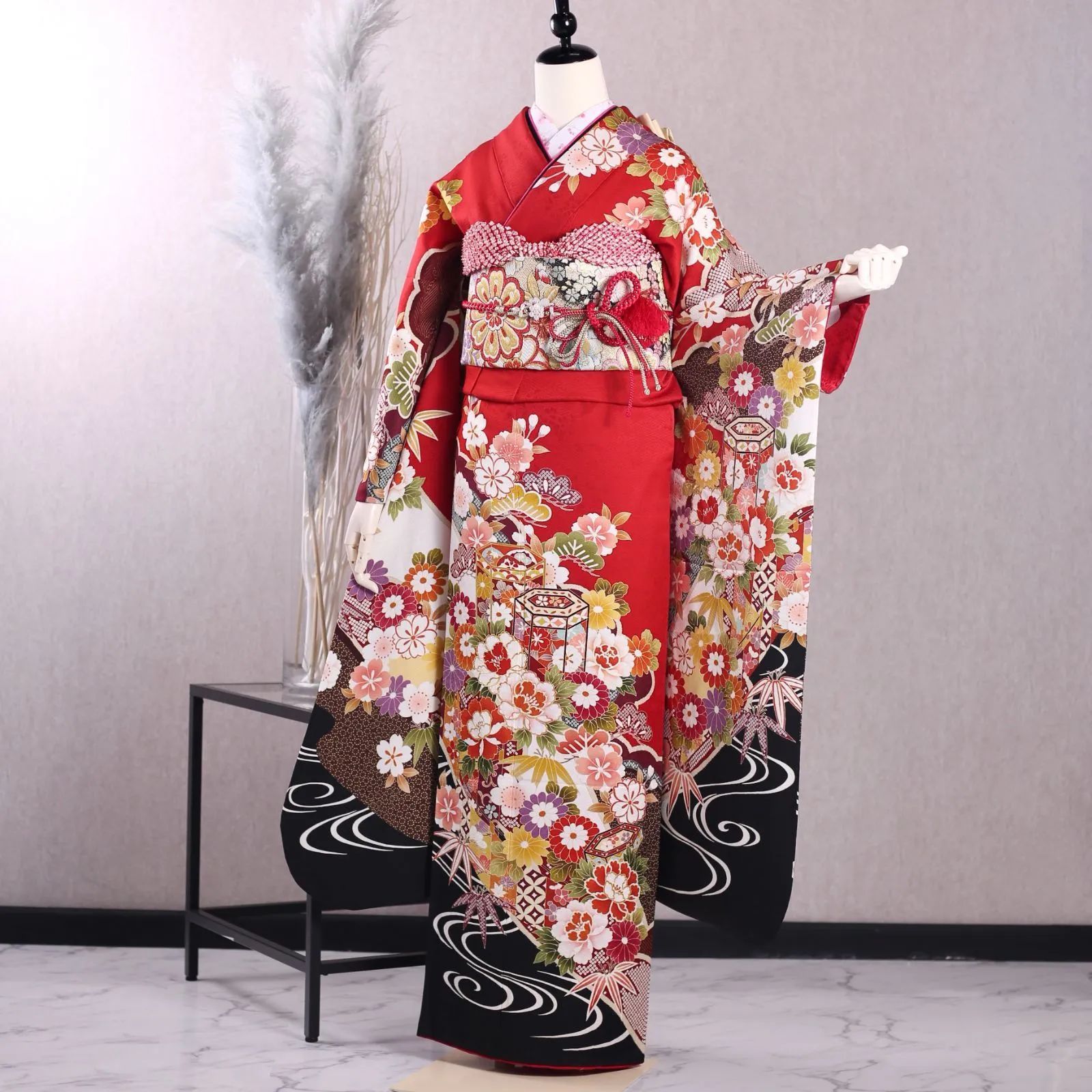 振袖 フルセット 【着付け小物付き】赤 古典 美品 振袖フルセット 振袖