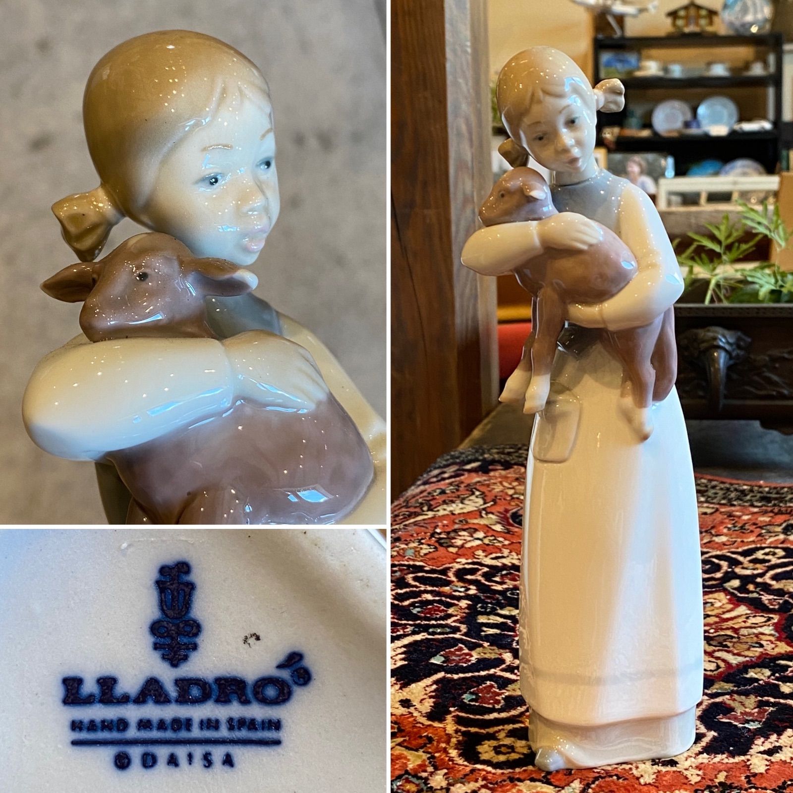 リヤドロ製LLADRO「子羊を抱く少女」陶器人形スペイン製 リヤドロ製