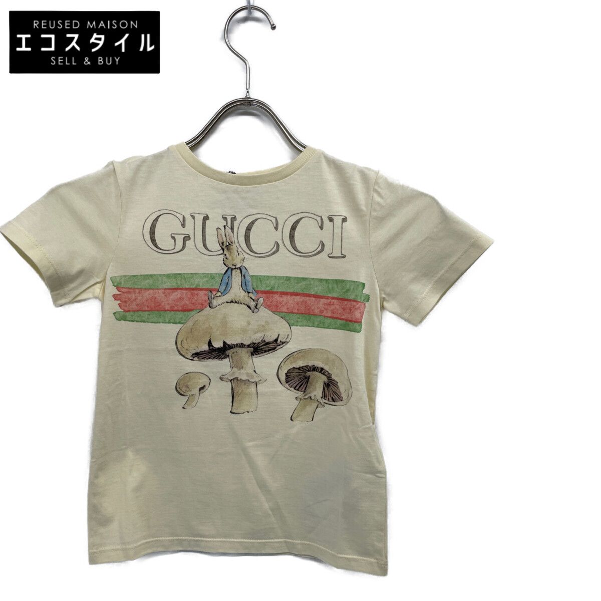 GUCCI グッチ XJF6A 小売業者 ﾍﾞｰｼﾞｭ ﾋﾟｰﾀｰﾗﾋﾞｯﾄ ﾌﾟﾘﾝﾄTｼｬﾂ 6 グッチ
