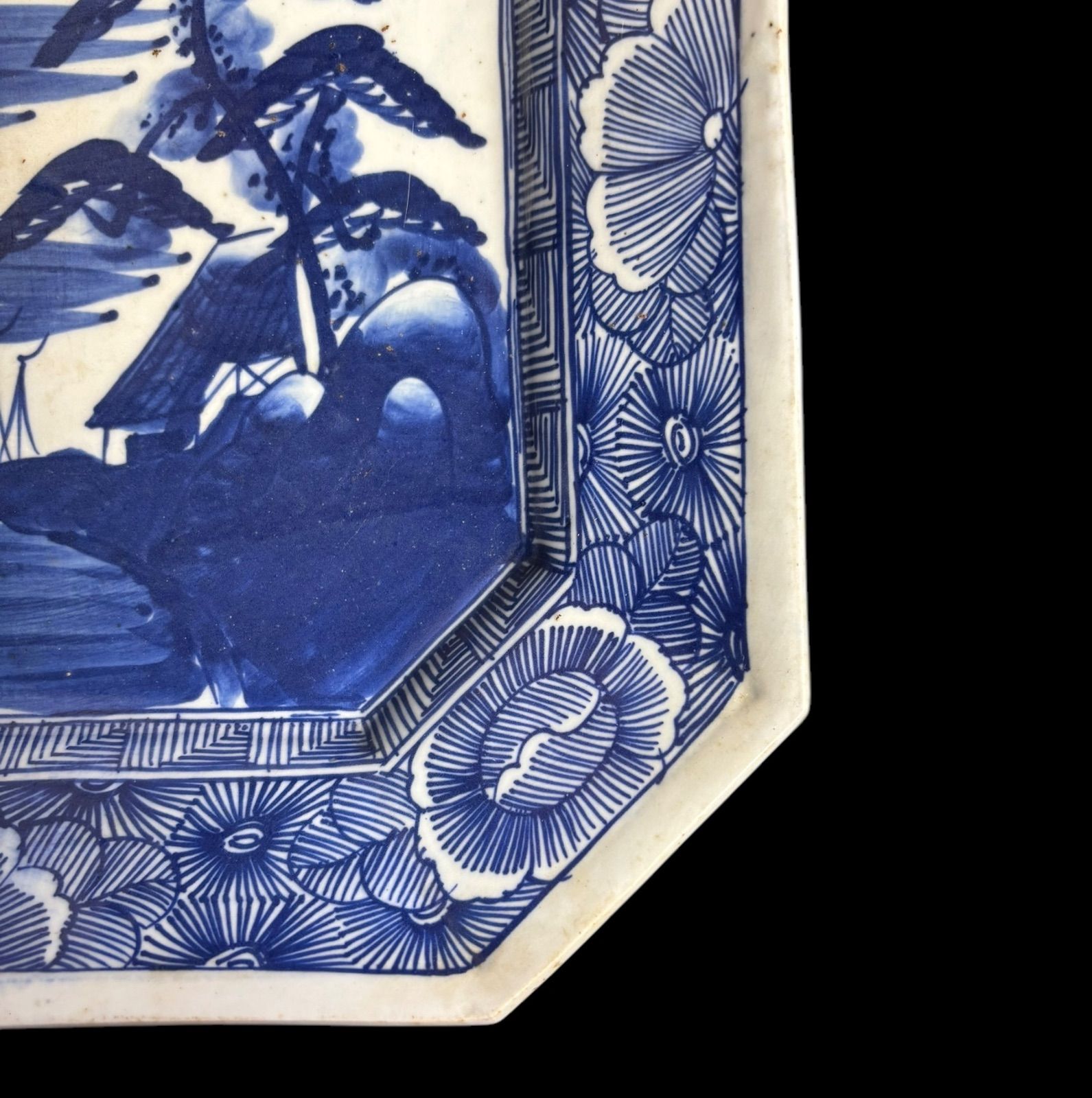 古伊万里 八角絵皿 [山水風景図] 染付 年代物 大皿 角皿 平皿 取り皿