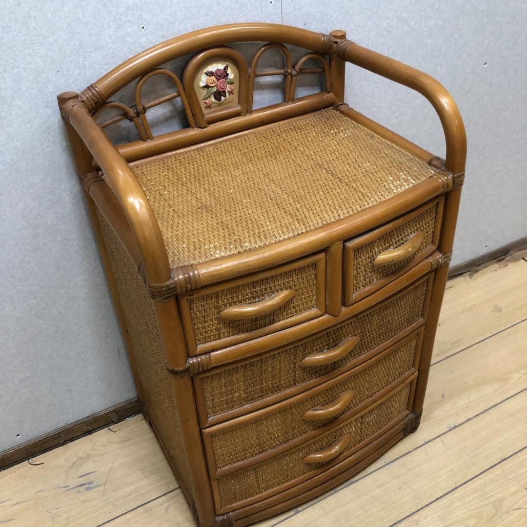 ラタンチェスト 4段 籐家具 ビンテージ 電話台 収納 ラタン タンス