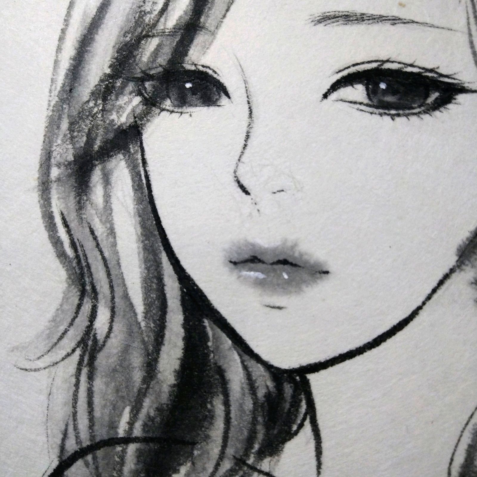 肉筆原画 墨絵 水墨画 美人画 ドローイング 絵画 A4 日本画 手描き