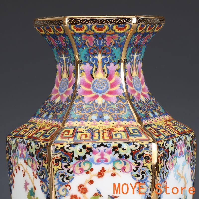 乾隆琺瑯彩六方瓶 景徳鎮 陶磁器 装飾品 現代工芸品 美術品 置物 清