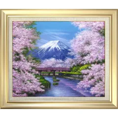 風水エナジーアート】満開桜富士 強力高波動絵画 F8号キャンバス 開運絵画