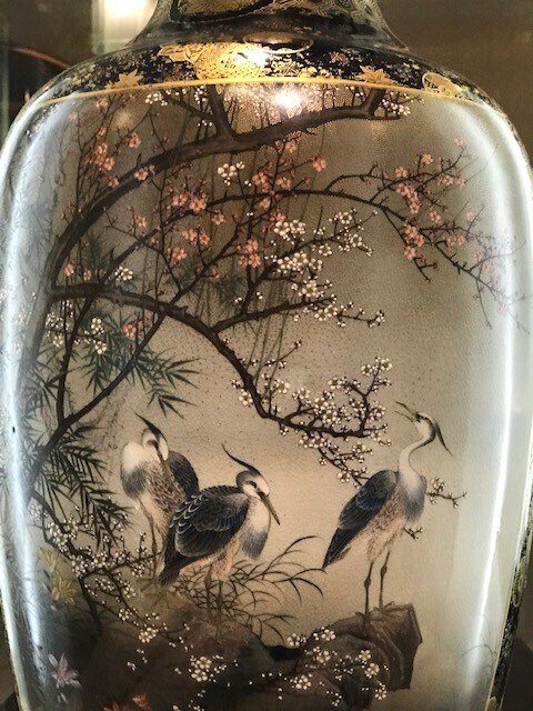 ♢ 美人花車上杉武田川中島決戦図 壷 薩摩 九谷焼 置物飾り 古美術骨董