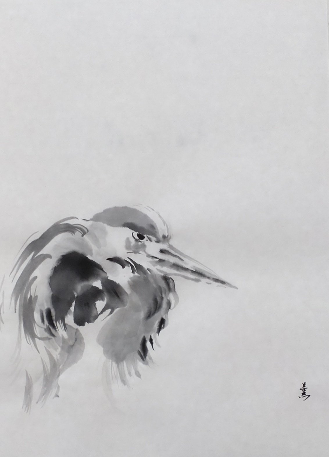 水墨画 鳥と木の根元 水墨画 鳥と木の根元