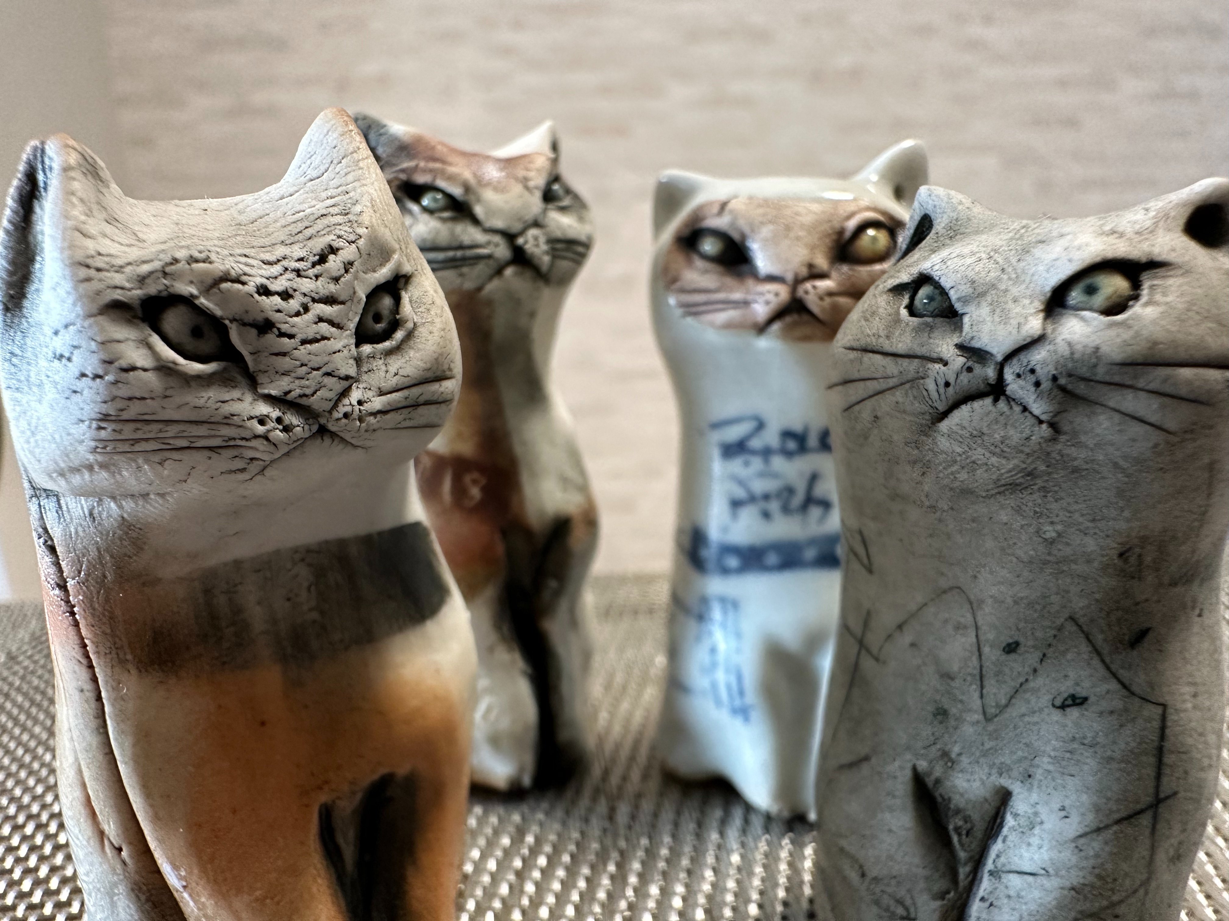 岡山富男 作家の手作り陶器 猫の置物 セット 岡山富男 作家の手作り陶器