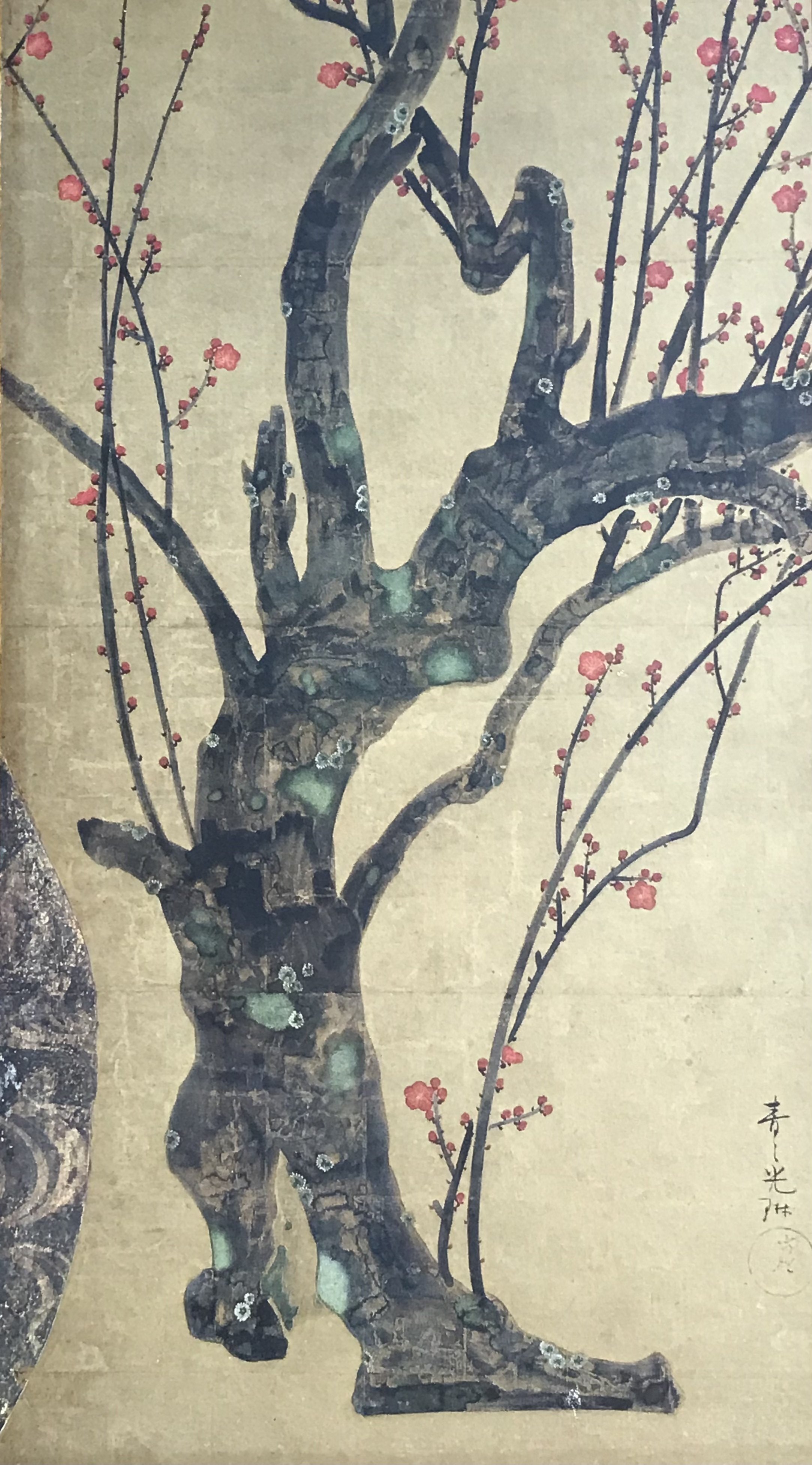 琳派 絹本 紅梅図屏風 梅 屏風 縁起物 日本画 絵画 タペストリー 琳派
