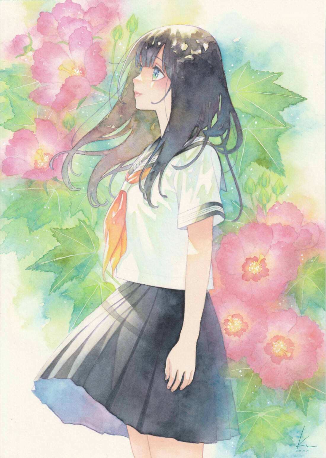 専用 手描きイラスト 水彩画 原画 美人画 オリジナル 専用 手描き