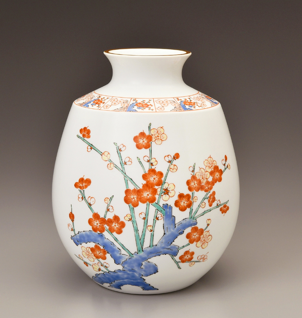 人間国宝 z688 人間国宝 十二代 酒井田柿右衛門 造 松竹梅画