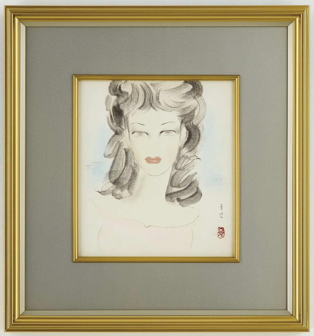 ◇鑑定 登録済◇保証：東郷青児「婦人像」水彩 額装 絵画 洋画家 ◇