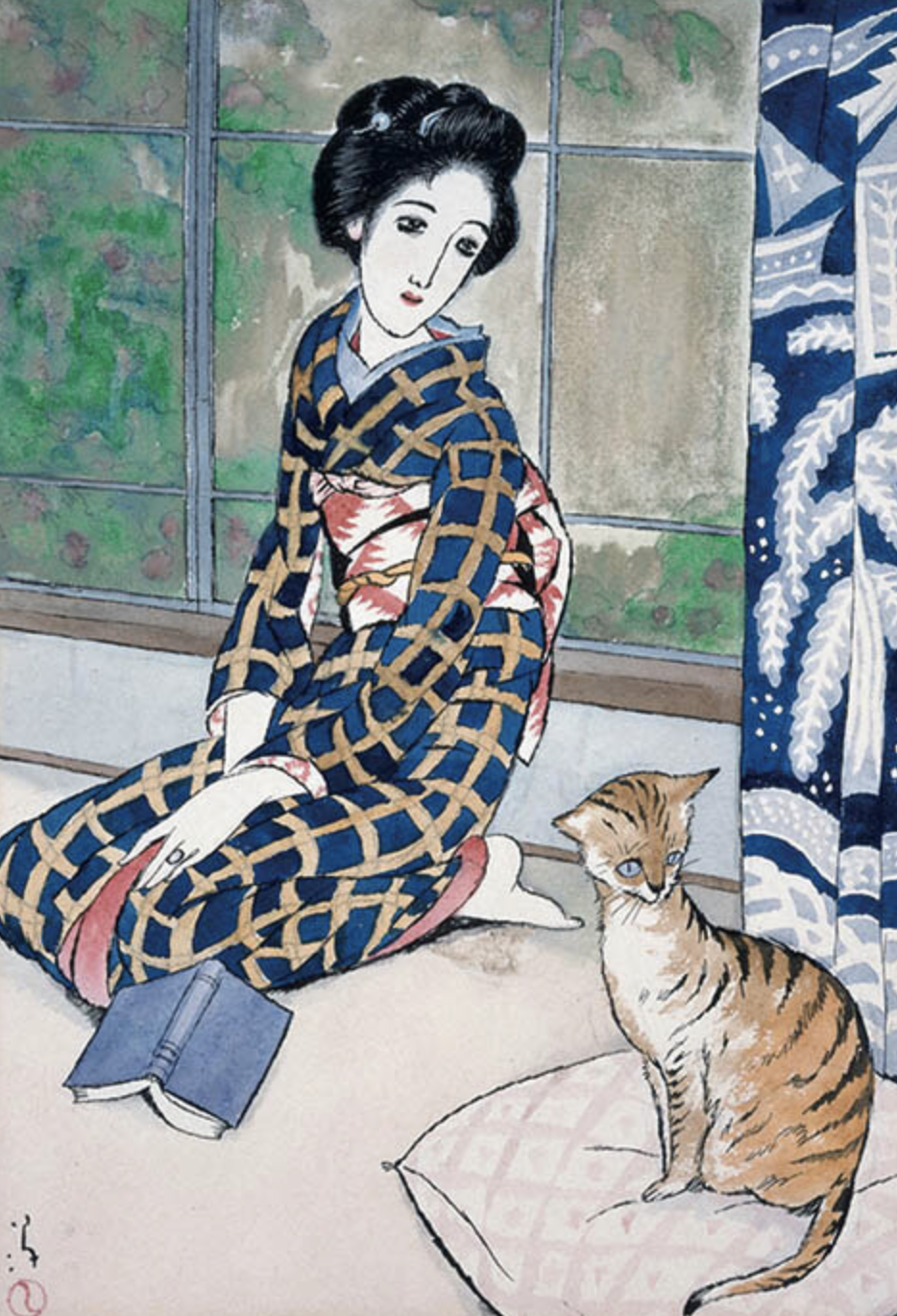 竹久夢二 美人画 黒猫 大正ロマン