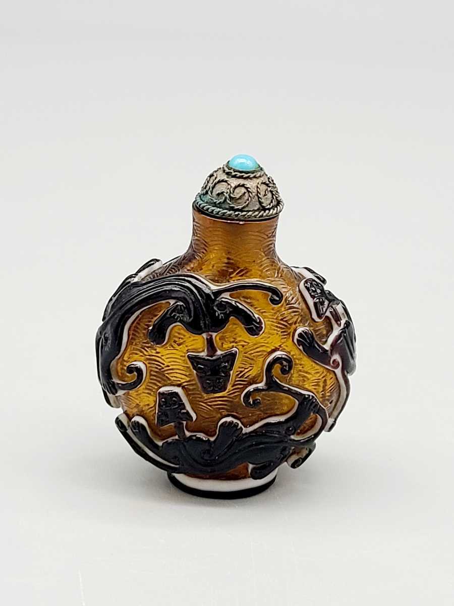 ♢中国 古玩 古美術品 ガラス絵 化粧入 蓋付き瓶 壺 化粧道具
