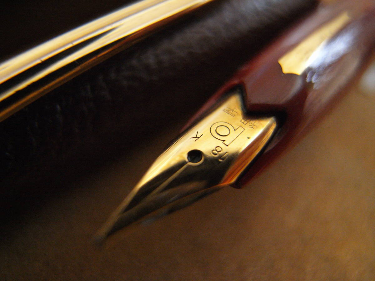 PLATINUM プラチナ 万年筆 ペン先 18K 革巻き ブラウン × ゴールド