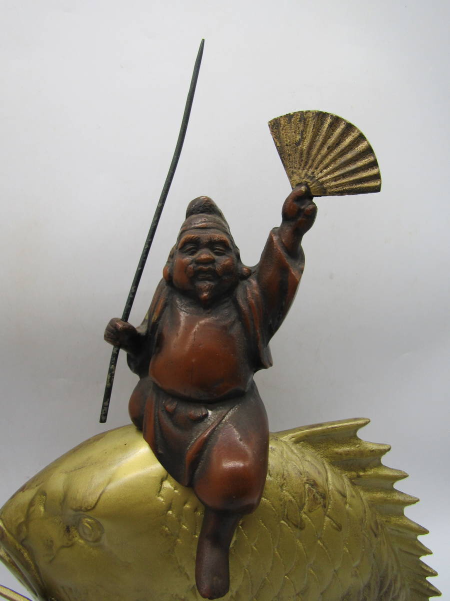 鯛に乗った恵比寿様 目出鯛 縁起物 置物 鉄製 珍品 貴重 レトロ 古