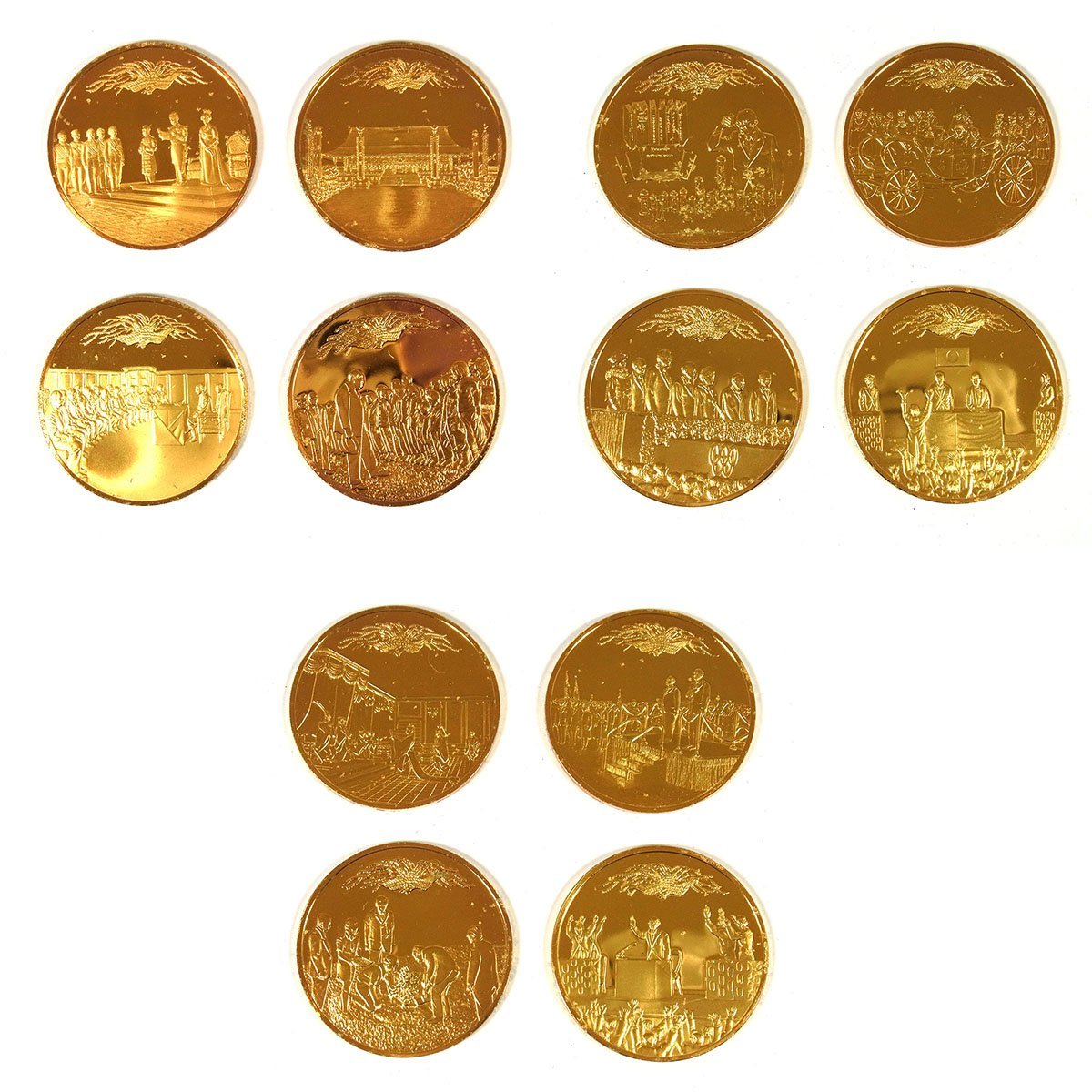 昭和天皇の御代 純銀製 純金仕上 メダル 12枚セット 額装付き Yahoo