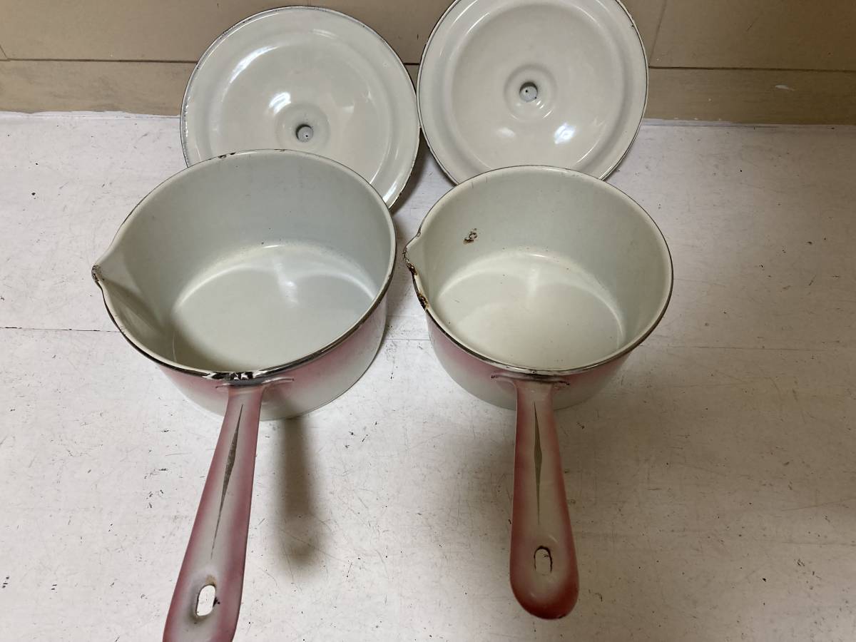 フランスアンティーク ホーロー片手鍋 BB社 ローズガーランド ホーロー