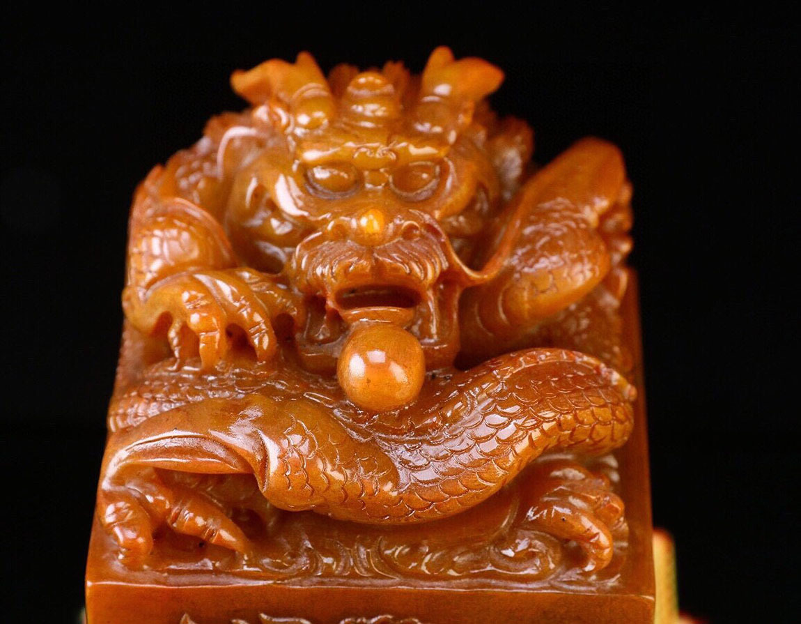 旧家収蔵品】N964清代 田黄石【玉璽】田黄石印章 古印章 細密彫 極細工