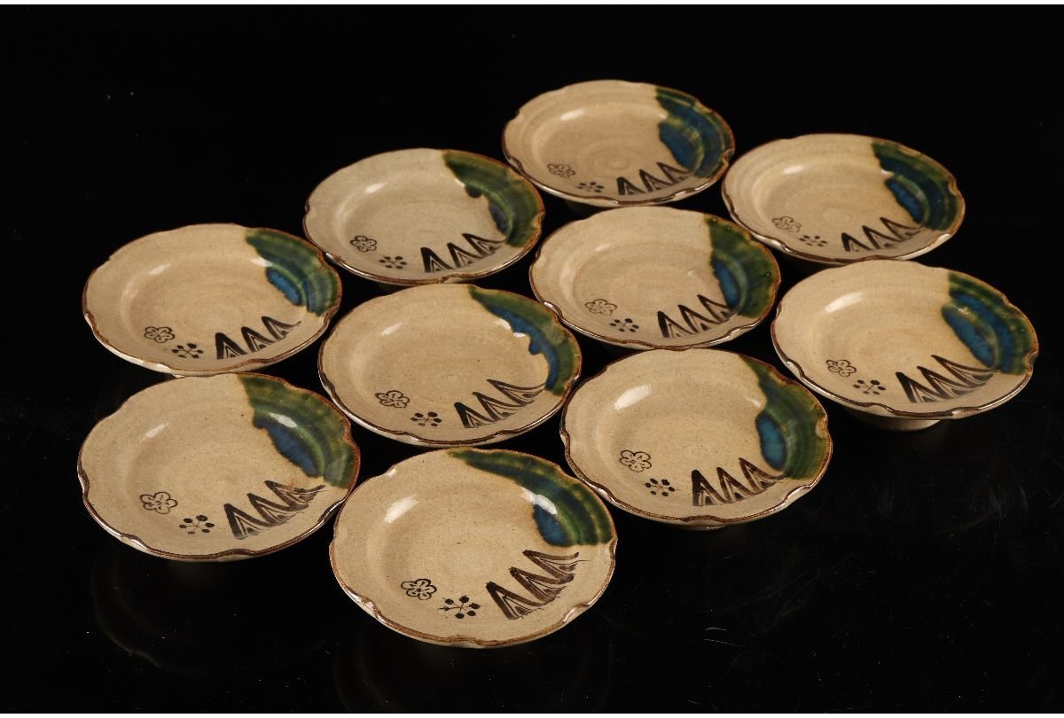 志野焼 在銘 方皿 四角向付 送料込み 志野焼 在銘 方