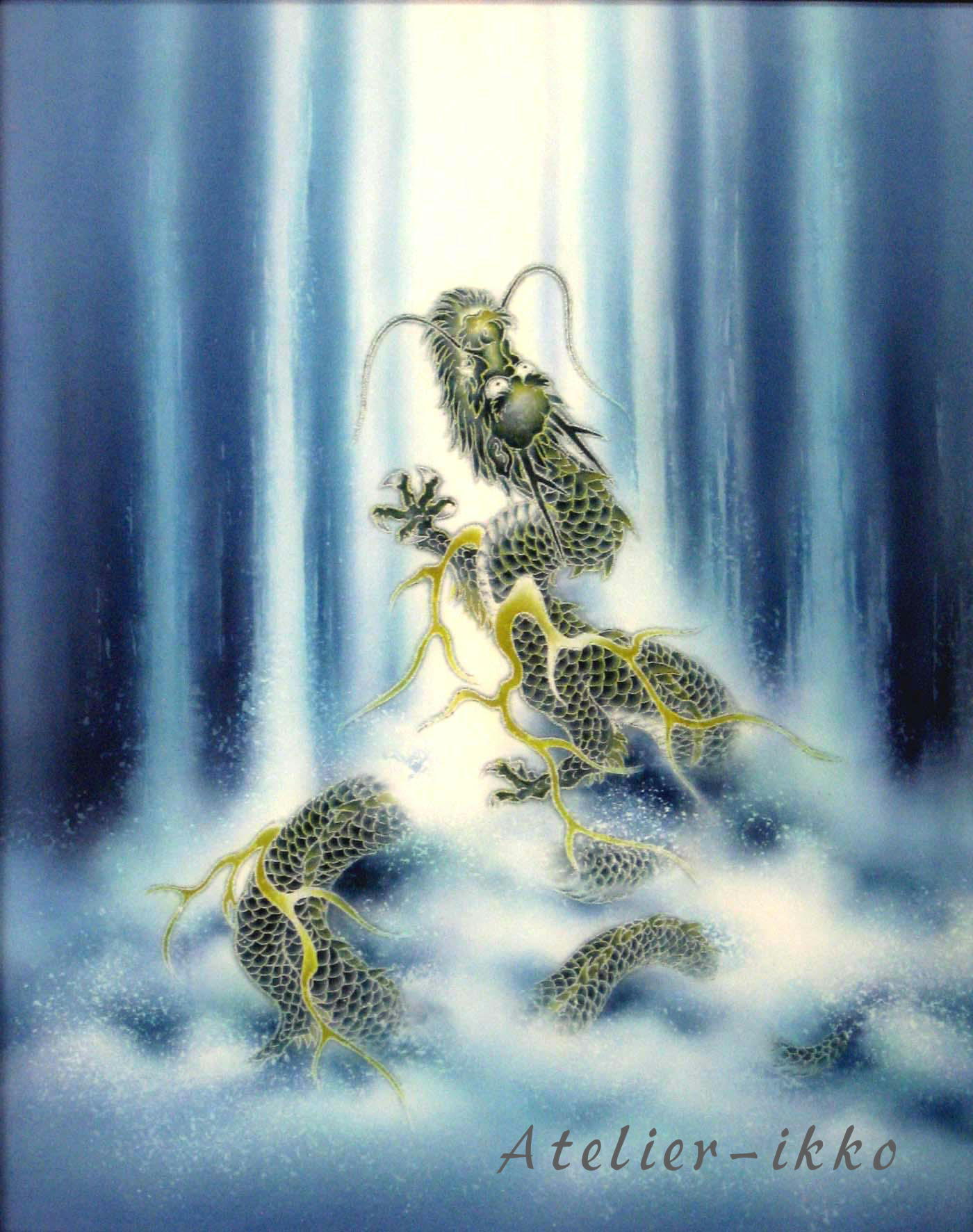 絵画 龍 日本画 額付き 41cm✖️38cm 美術品 龍神 水の神様 真