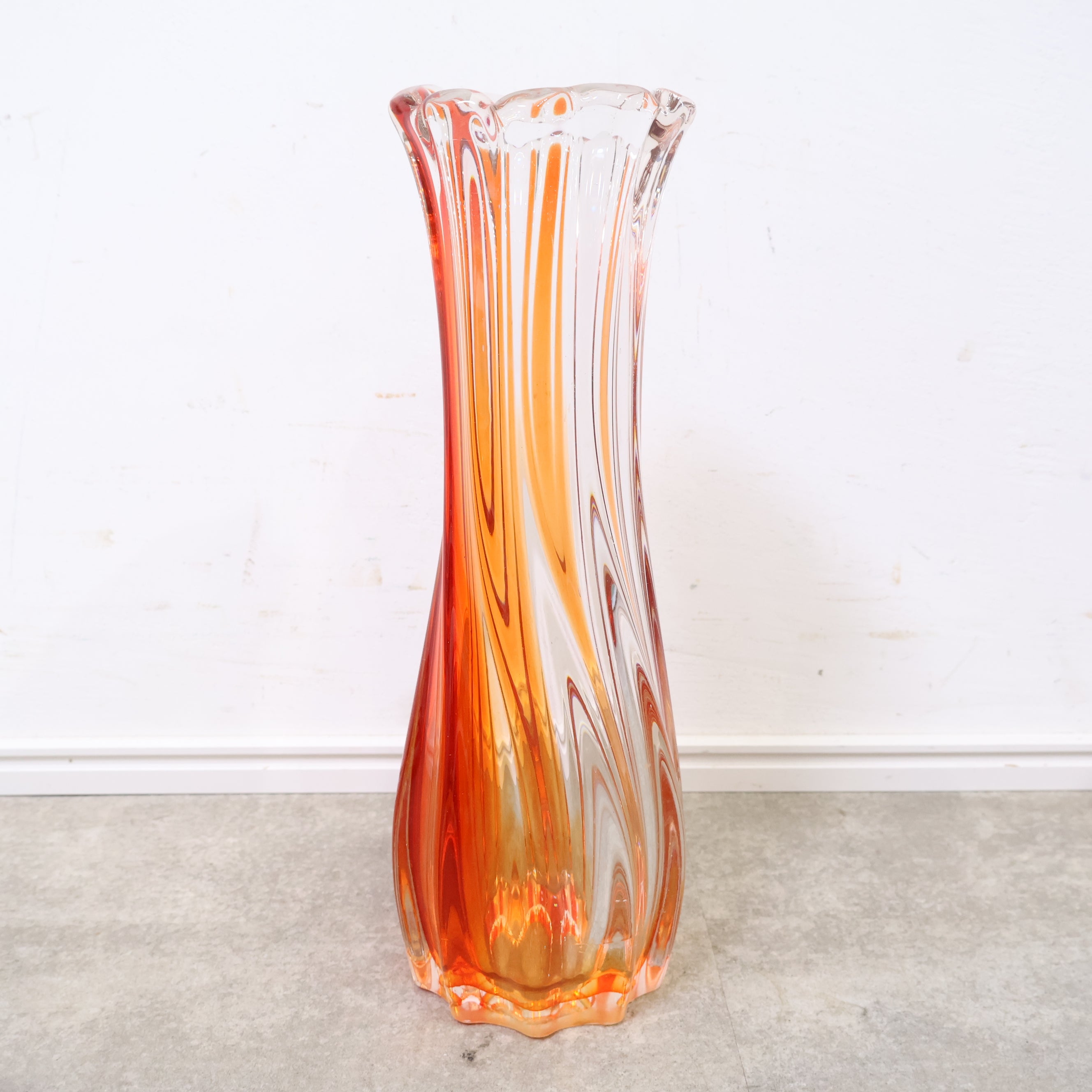 フランス 一点物 クリスタル フラワーベース アート サイン スパイラル