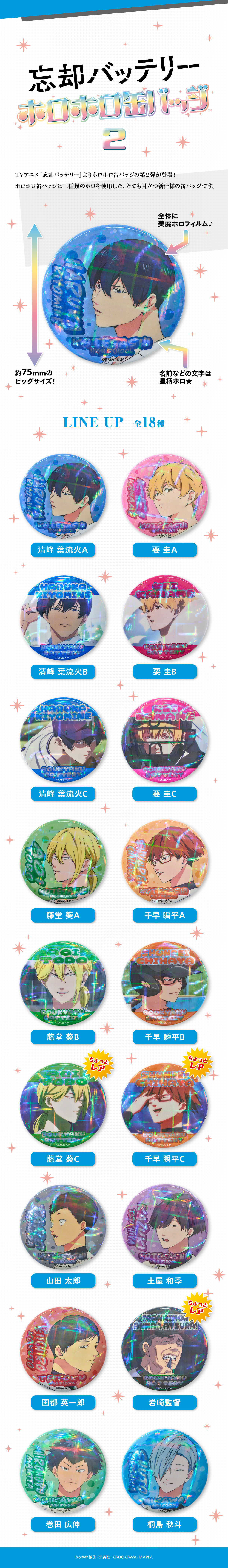 ハピクロ！】忘却バッテリー ホロホロ缶バッジ2(全18種) | 忘却