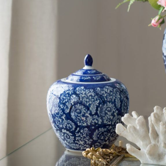 シノワズリ ビンテージ 染付 鱼藻紋飾り大壷 花瓶 甕 シノワズリ