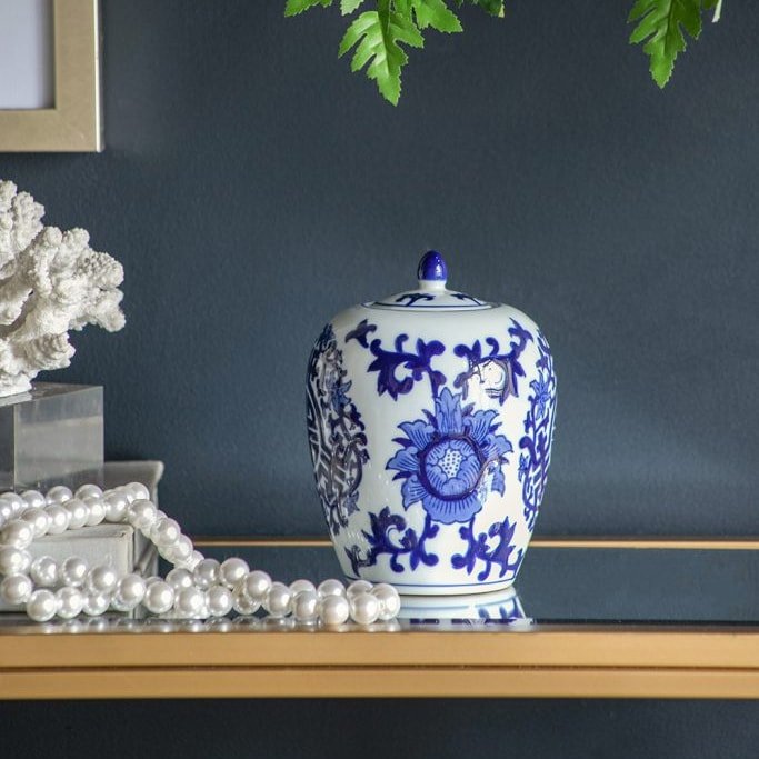 シノワズリの蓋付き 飾り壺 H15.5 | ホームインテリア萬里