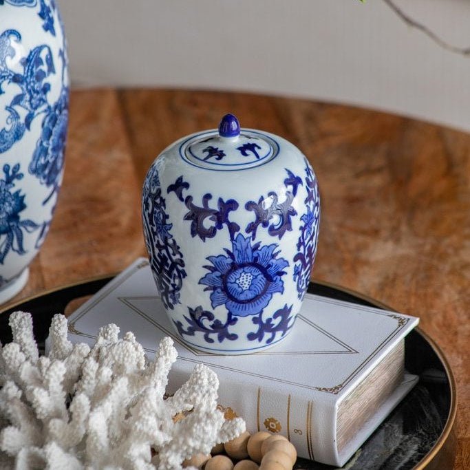 シノワズリの蓋付き 飾り壺 H15.5 | ホームインテリア萬里