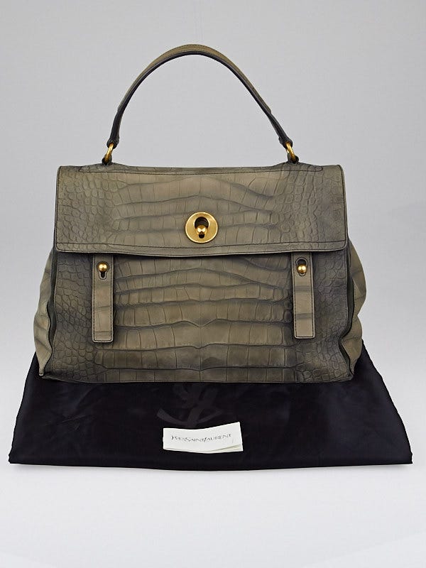 Yves Saint Laurent Grey Croc Embossed Suede Large Muse Two Bag