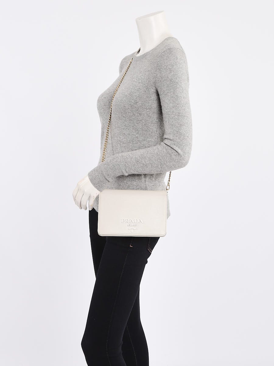 Prada Talco White Saffiano Lux Leather Crossbody Bag - 1BP012