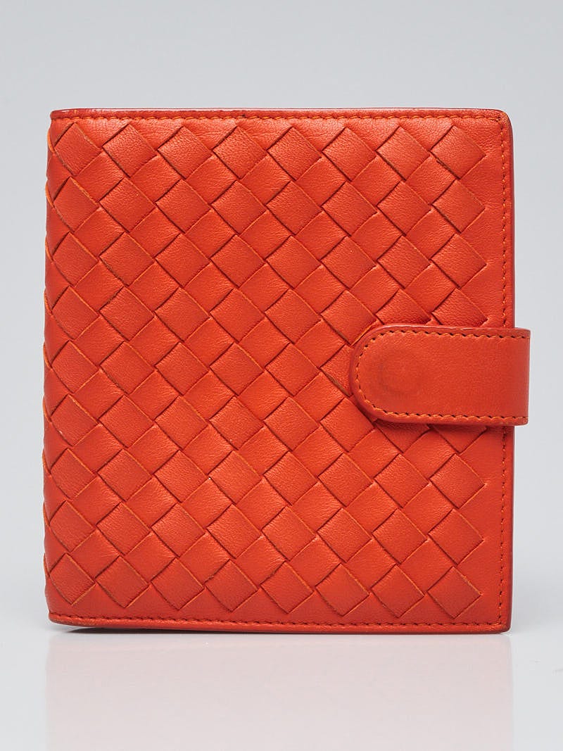 Bottega Veneta Orange Intrecciato Woven Nappa Leather Compact