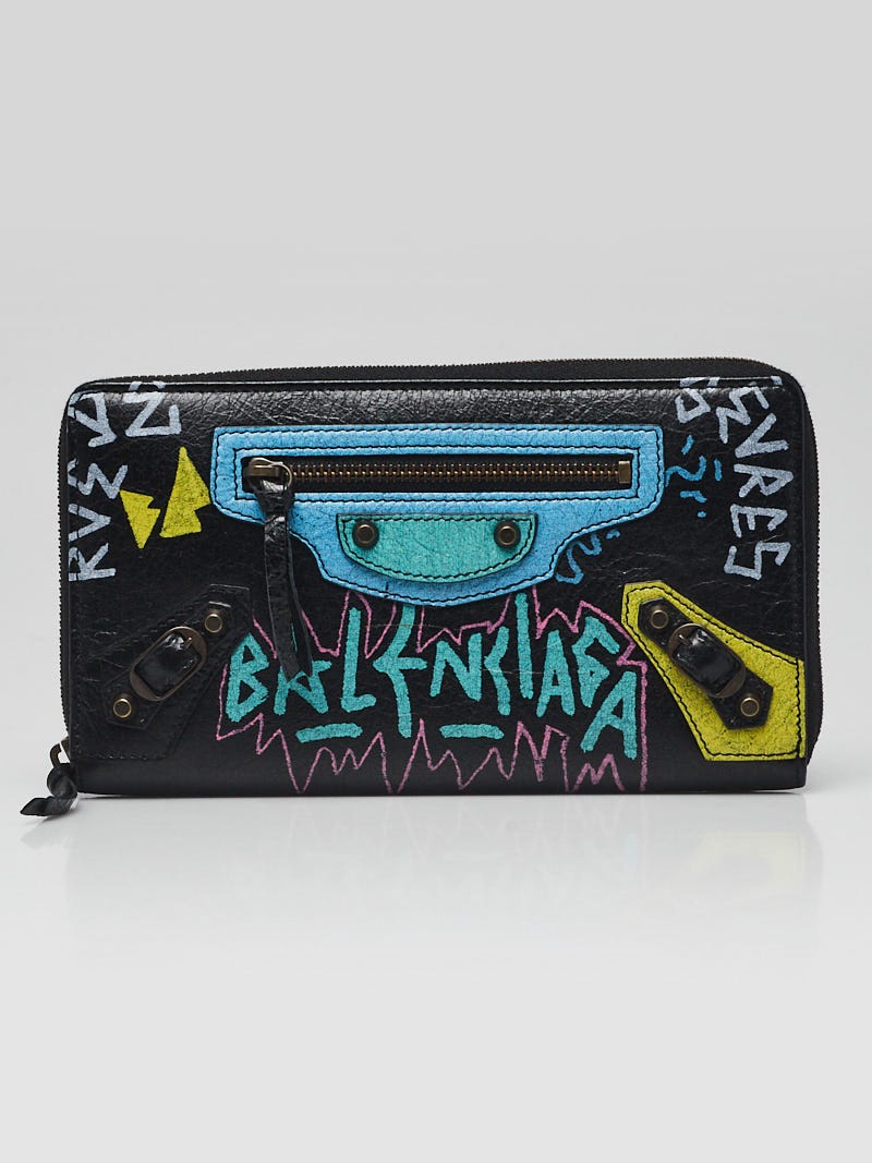 Balenciaga Black/Multicolor Lambskin Leather Graffiti Classic