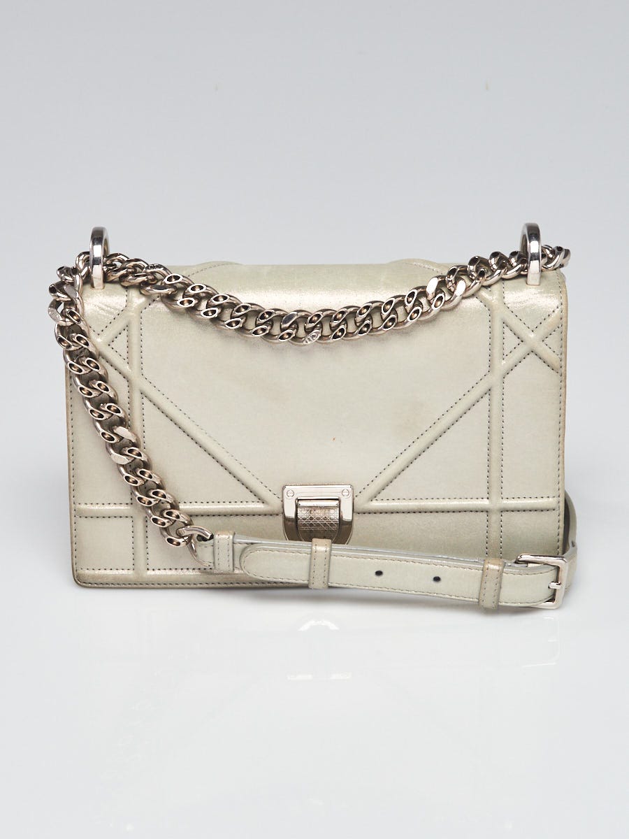 Christian Dior Metallic Silver Leather Diorama Small Flap Bag