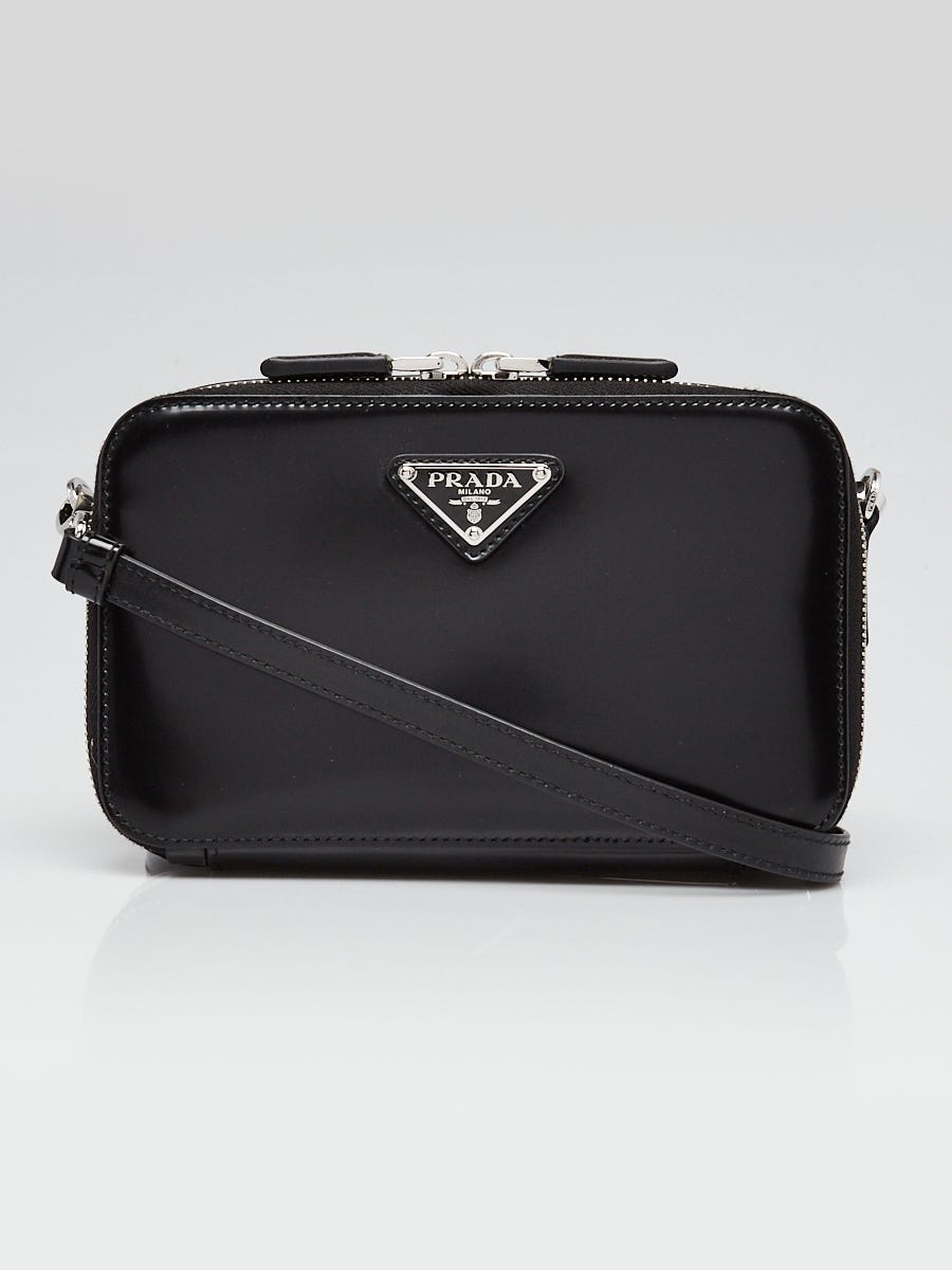 Prada Black Spazzolato Leather Bandoliera Crossbody Bag 2VH173