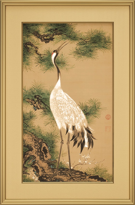 松鶴図 掛軸　印入り 松鶴図 掛軸 印入り 白鶴図 松に鶴<small>（額装）</small> | 商品