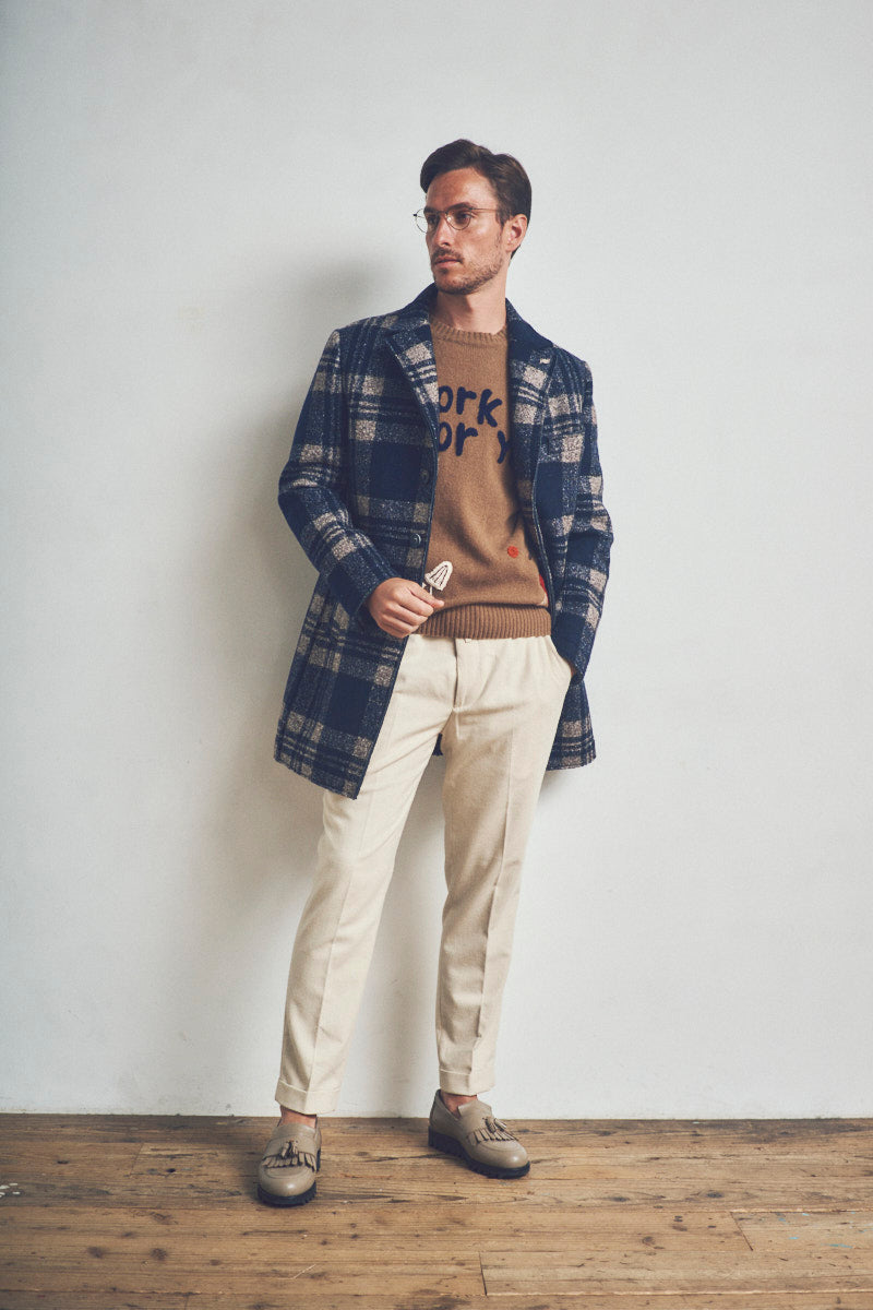 ANDY179 シルクブレンドチェックパターンチェスターコート / COL：VAR1