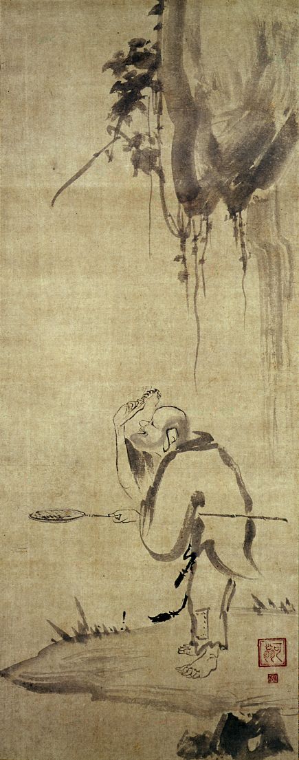 掛軸 黙庵 布袋図 木箱 工芸 水墨画 南北朝時代の禅僧 5-22 掛軸 黙庵