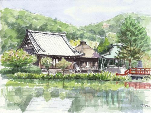 水彩画原画風景画称名寺金の森の子どもたち