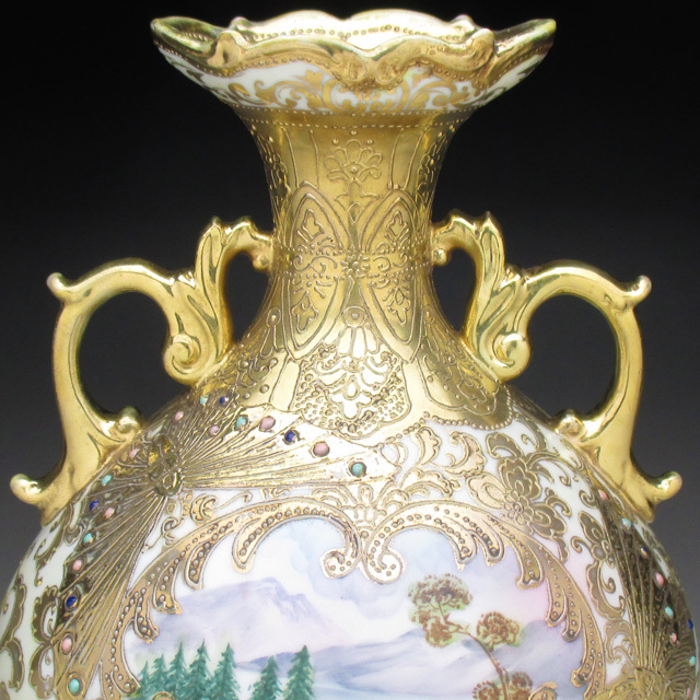 1855 オールドノリタケ 風景画 双耳花瓶 j 【公式通販】