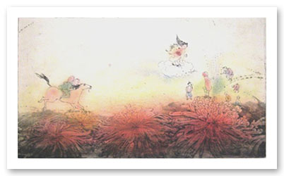 安井寿磨子作 手彩色銅版画 「宝船」1998年 10枚限定 安井寿磨子作 手