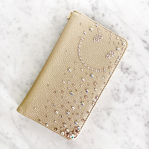 Smartphone Case M/Synthetic leather/Smiley Sparkling(Gold