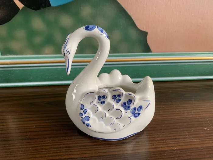 SOLDOUT-ポルトガル製 80s 白鳥 スワン 陶器 小物入れ 花瓶