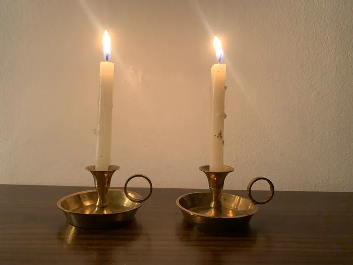 真鍮 ミニチュア 持ち手付き キャンドルホルダー アンティーク 2点