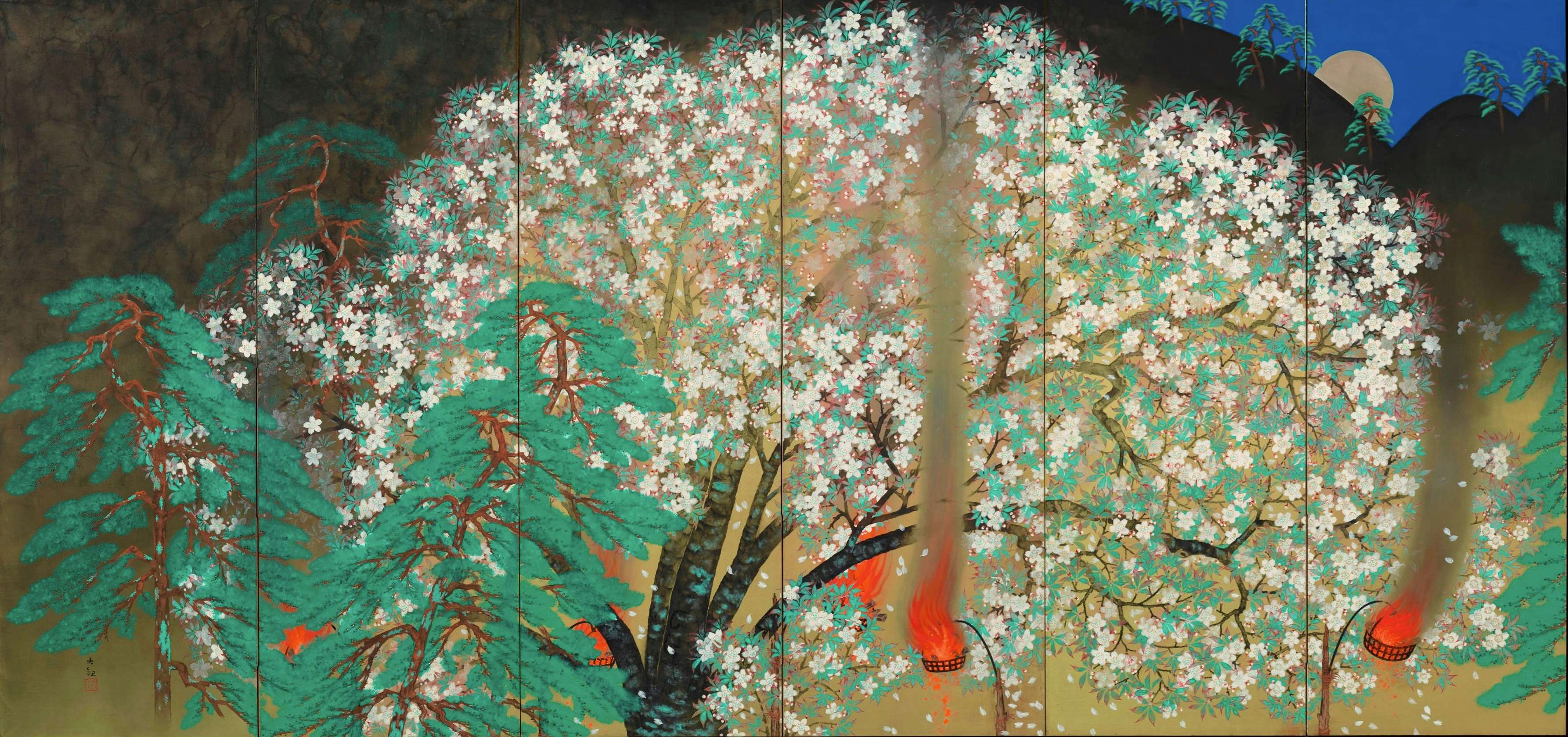 美品 石版画 雪月花 横山大観 夜桜等 美品石版画雪月花横山大観