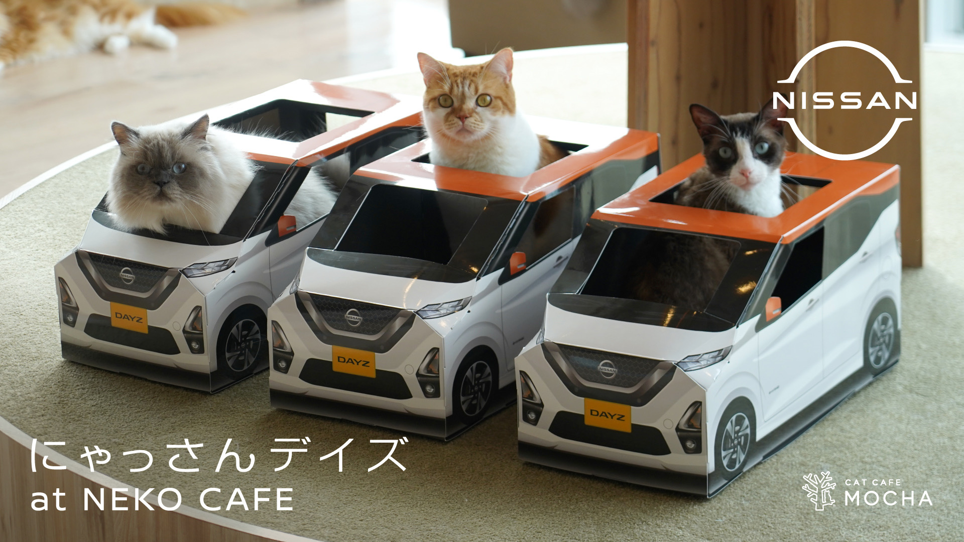 日産と猫カフェ「MOCHA」のコラボで“おうち用にゃっさんデイズ”登場