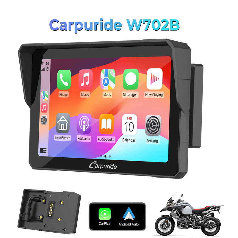 Carpuride W702B/W502B Wireless CarPlay Motorcycle Stereo | IP67