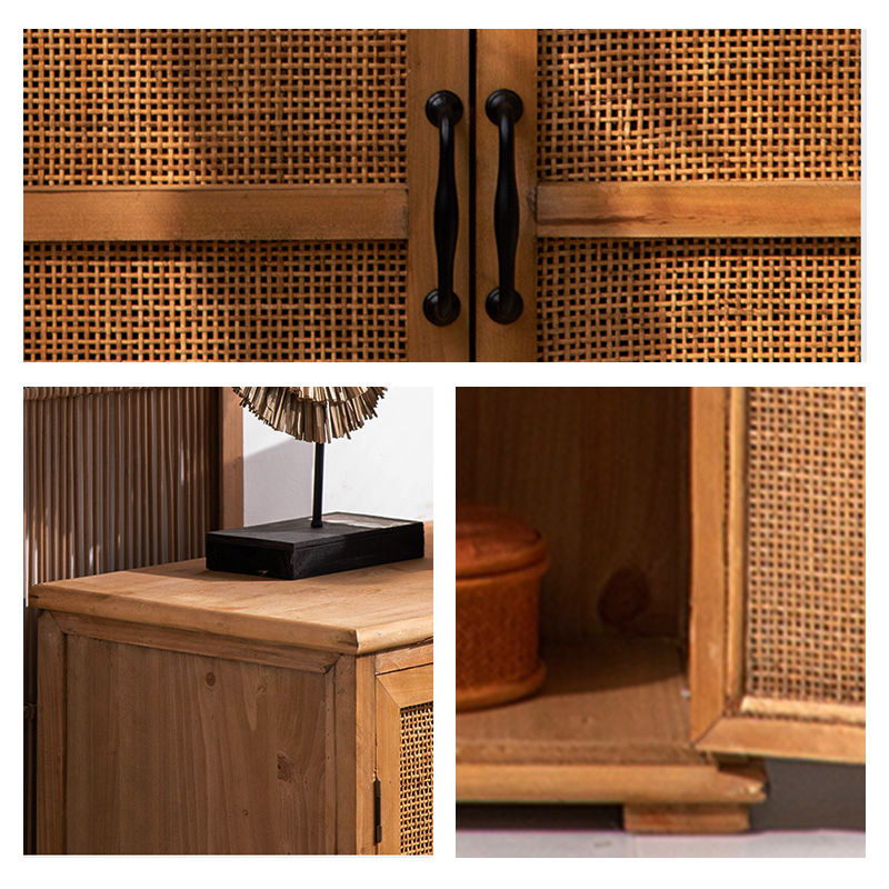 キャビネット 木製 サイドボード ラタンンキャビネット 収納 2扉